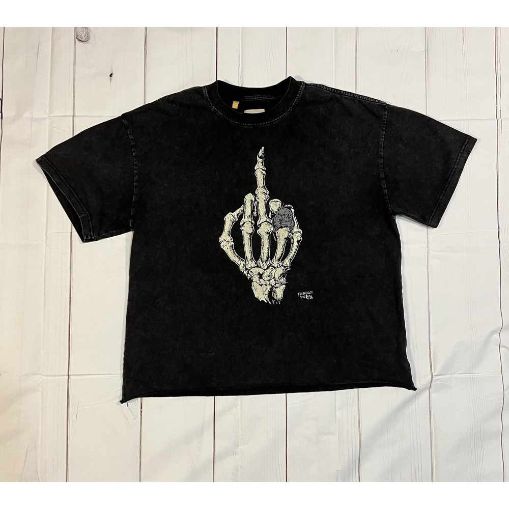 Adult's GALLERY DEPT. Skeleton Middle Finger Black Short Sleeve T-Shirt (XL)